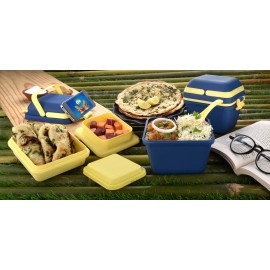 Plastic Dieting Airtight Lunch/Tiffin Box Set 3 Compartment Tiffin with Handle & Push Lock for Travelling, School Kids & Office,Blue