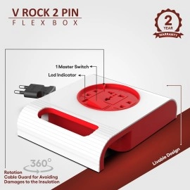 Fybros V Rock Square 2 Pin Extension Cord,Power Strip with Power Indicator, Safety Shutter, Master Switch,6 AMP Output, Suitable for Home and Office Use, 2 Year Warranty, 5 Meter