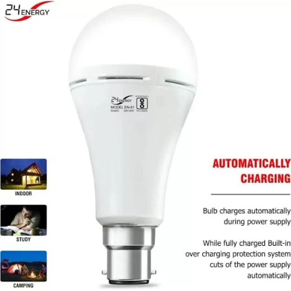 24 Energy Rechargeable Emergency 9 Watt B22 Inverter Led Bulb (White)