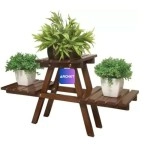Wooden 3-Tier Foldable Plant Stand–Indoor Outdoor Rack for Balcony, Living Room, Patio and Garden (Pack of 1)