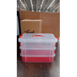 3-Layer Multi-Purpose Transparent Plastic Storage Carry Box with Handle