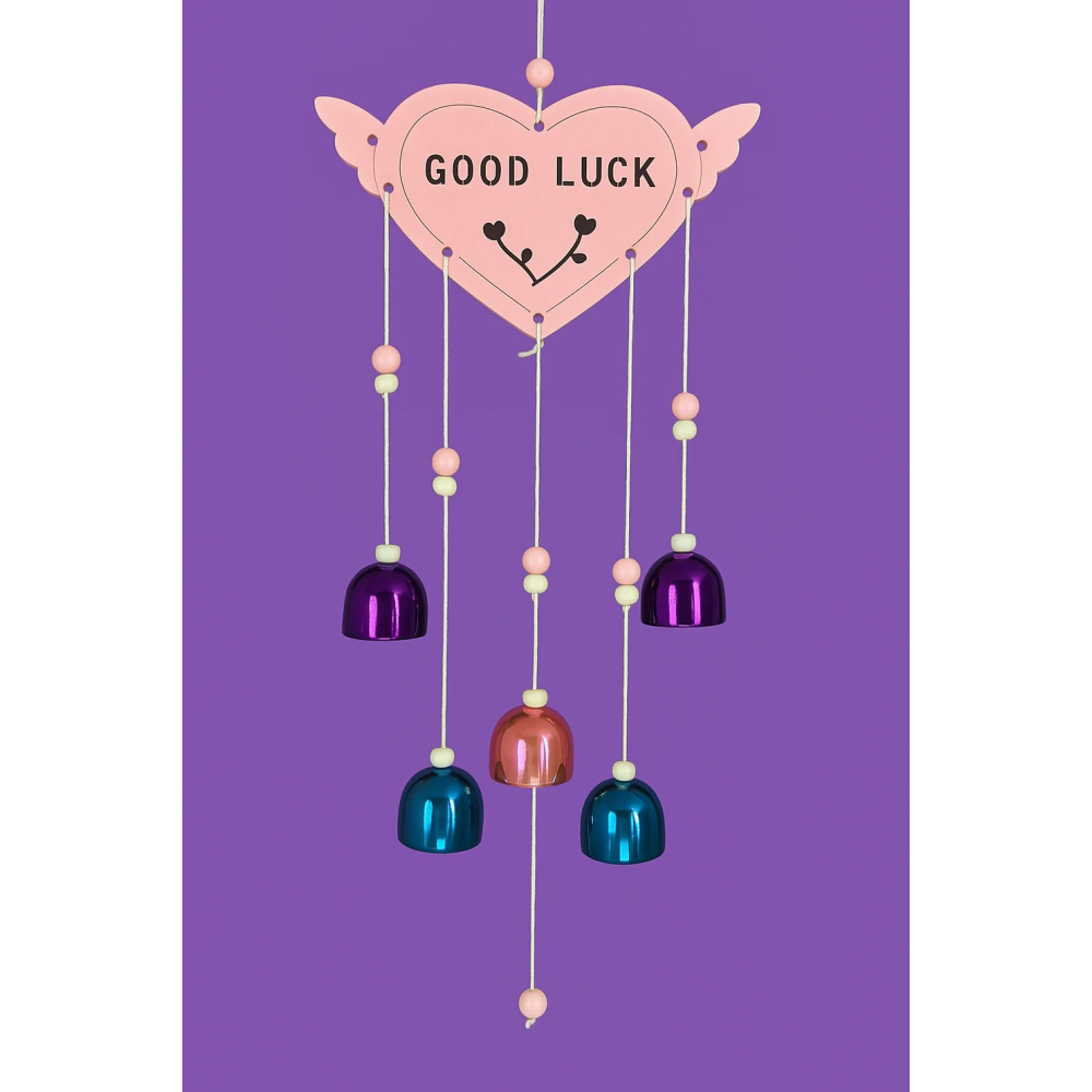 Heart Charm “Good Luck” Wind Chime – Multicolor Bells