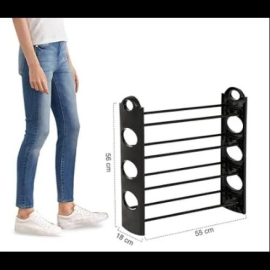4 Layer Plastic Shoe Rack/Shoe Cabinet/Shoe Organizer, Foldable, Black DIY (Small)
