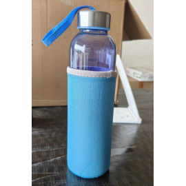 Glass Water Bottle with cover Stainless steel Lid 500 ml Bottle (Pack of 1, Clear, Glass)