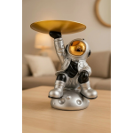 Astronaut Decorative Tray Holder – Space-Themed Resin Astronaut Figurine with Golden Platter for Keys, Snacks, Jewellery & Accessories – Futuristic Home Decor for Tabletop, Entryway, or Gifting