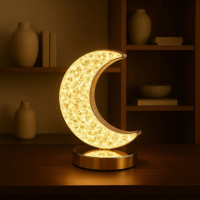 Golden Crystal LED Moon Lamp – 3 Color Modes (White, Warm & Natural Light) – Elegant Crescent Night Light for Bedroom, Table Decor, or Gift – USB Rechargeable Touch Control Moonlight Lamp Golden Crystal LED Moon Lamp – 3 Color Modes (White, Warm & Natural Light) – Elegant Crescent Night Light for Bedroom, Table Decor, or Gift – USB Rechargeable Touch Control Moonlight Lamp