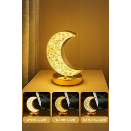 Golden Crystal LED Moon Lamp – 3 Color Modes (White, Warm & Natural Light) – Elegant Crescent Night Light for Bedroom, Table Decor, or Gift – USB Rechargeable Touch Control Moonlight Lamp Golden Crystal LED Moon Lamp – 3 Color Modes (White, Warm & Natural Light) – Elegant Crescent Night Light for Bedroom, Table Decor, or Gift – USB Rechargeable Touch Control Moonlight Lamp