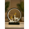 Modern LED Ring Deer Figurine Showpiece – Elegant White Resin Deer Couple with Golden Antlers and Ambient Light – Designer Table Lamp Sculpture for Home Decor, Bedroom, Office & Gifting