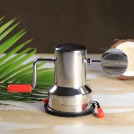 Wonderchef Stainless Steel Coconut Scraper for Kitchen, Vacuum Base, Rotatable Handle, Manual Operation, Silver