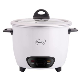 Pigeon Blossom Electric Rice Cooker 1.8 Litre with Stainless Steel lid and 2 Aluminium Cooking Pans, 700 Watt, White