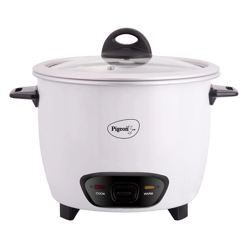 Pigeon Blossom Electric Rice Cooker 1.8 Litre with Stainless Steel lid and 2 Aluminium Cooking Pans, 700 Watt, White Pigeon Blossom Electric Rice Cooker 1.8 Litre with Stainless Steel lid and 2 Aluminium Cooking Pans, 700 Watt, White