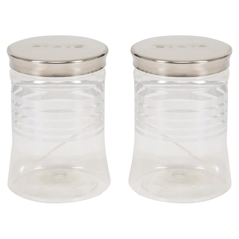 Paras Plastic Pet Jar, 1.25 Litre, 2-Piece, Silver