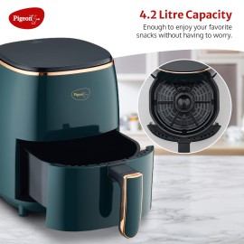 Pigeon Healthifry Digital AirFryer, 360° High Speed Air Circulation Technology 1200 W with Non-Stick 4.2 L Basket - Green