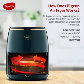 Pigeon Healthifry Digital AirFryer, 360° High Speed Air Circulation Technology 1200 W with Non-Stick 4.2 L Basket - Green