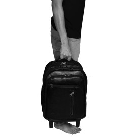 Hyatt Leather Accessories 18 Inch Leather Backpack Trolley Black