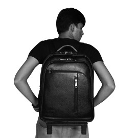 Hyatt Leather Accessories 18 Inch Leather Backpack Trolley Black