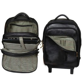 Hyatt Leather Accessories 18 Inch Leather Backpack Trolley Black