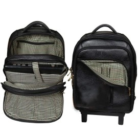 Hyatt Leather Accessories 18 Inch Leather Backpack Trolley Black