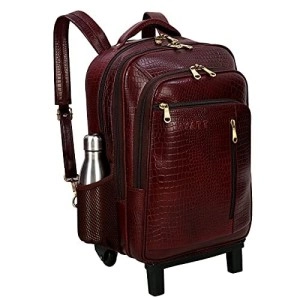 Hyatt Leather Accessories 18 Inch Leather Laptop Backpacks Trolley Luggage Bags (Choko Brown)