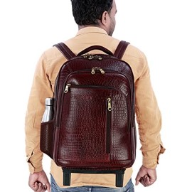 Hyatt Leather Accessories 18 Inch Leather Laptop Backpacks Trolley Luggage Bags (Choko Brown)
