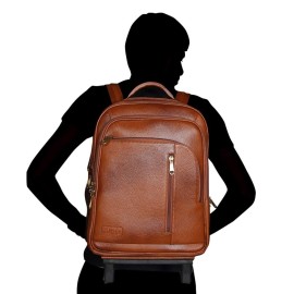 Hyatt Leather Accessories Leather 18 Inches Trolley Bag (New Backpack, Tan)
