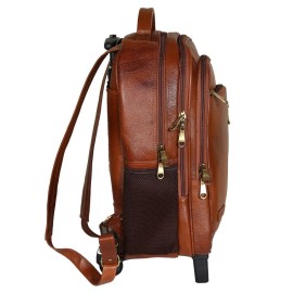 Hyatt Leather Accessories Leather 18 Inches Trolley Bag (New Backpack, Tan)