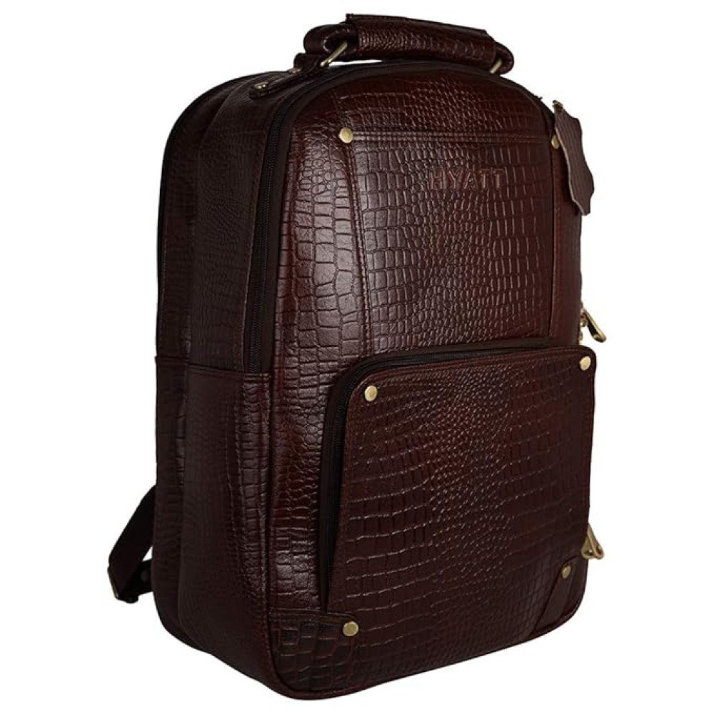 Hyatt Leather Accessories 18 Inch Leather Laptop Backpacks Bag for men and women (Brown Antic)