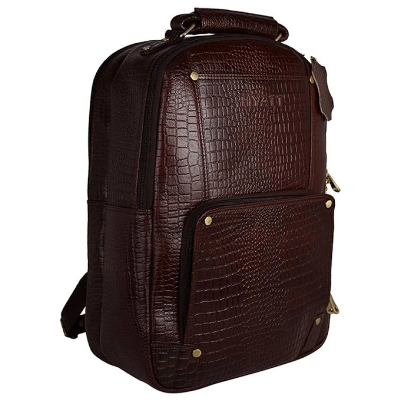 Hyatt Leather Accessories 18 Inch Leather Laptop Backpacks Bag for men and women (Brown Antic)