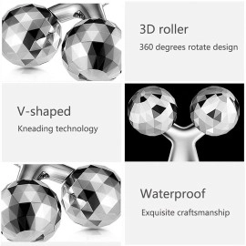 Satinless Steel Gua Sha and 3D Face Roller Massager Facial Tool for Face Sculpting Reduce Fat Wrinkle Puffiness Jawline Eye Neck Body Massage Kit