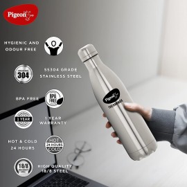 Pigeon Aqua Therminox Stainless Steel Vaccum Insulated Water Bottle with Copper Coating Inside for Better Hot and Cold Retention (500 ml)