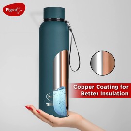 Pigeon 1.5 Liter Stainless Steel Hot Electric Kettle + Pigeon Croma Azure Stainless Steel Double Walled Leak Proof Thermos Flask 600 ml (Teal Blue)