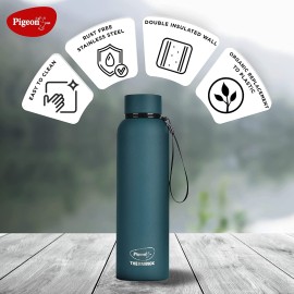Pigeon 1.5 Liter Stainless Steel Hot Electric Kettle + Pigeon Croma Azure Stainless Steel Double Walled Leak Proof Thermos Flask 600 ml (Teal Blue)
