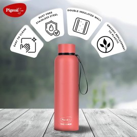 Pigeon Croma Coral Stainless Steel Double Walled Leak Proof Thermos Flask 600 ml (Orange)