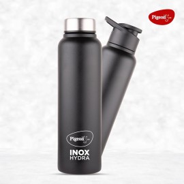 Pigeon Inox Hydra Duo, Dual Cap, Flipper Cap and Fridge Cap in one bottle, Easy to use, Multipurpose all in one bottle 900ml, Black