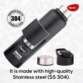 Pigeon Inox Hydra Duo, Dual Cap, Flipper Cap and Fridge Cap in one bottle, Easy to use, Multipurpose all in one bottle 900ml, Black