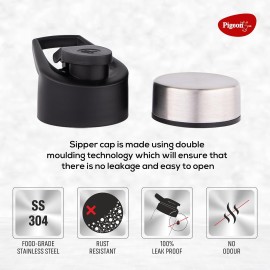 Pigeon Inox Hydra Duo, Dual Cap, Flipper Cap and Fridge Cap in one bottle, Easy to use, Multipurpose all in one bottle 900ml, Black