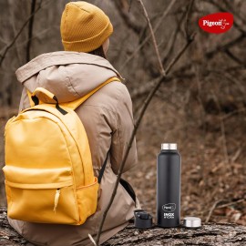 Pigeon Inox Hydra Duo, Dual Cap, Flipper Cap and Fridge Cap in one bottle, Easy to use, Multipurpose all in one bottle 900ml, Black