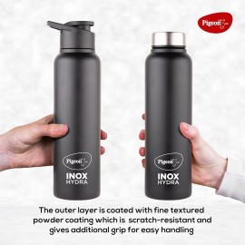 Pigeon Inox Hydra Duo, Dual Cap, Flipper Cap and Fridge Cap in one bottle, Easy to use, Multipurpose all in one bottle 900ml, Black