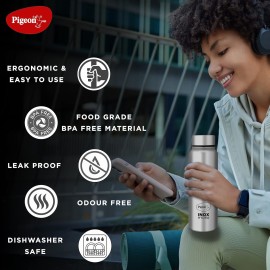 Pigeon Inox Hydra Plus Stainless Steel Drinking Water Bottle 900 ml - Silver