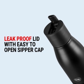 Pigeon Luxe Thermos Stainless Steel Sipper Flask 500ml with Straw 24 Hours Hot and Cold Leak Proof Easy to Open Easy to use Ideal Usage for Office Men/Women, School/College, Travel (Black)