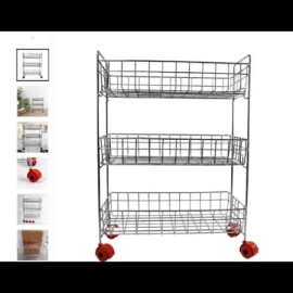 3-Tier Stainless Steel Kitchen Trolley, Fruit & Vegetable Rack