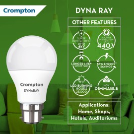 Crompton Dyna Ray 9W Round B22 LED Cool Day Light Pack of 1