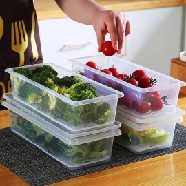 6 Fridge Storage Boxes Fridge Organizer with Removable Drain Plate and Lid Stackable Fridge Storage Containers Plastic Freezer Storage Containers for Fish, Meat, Vegetables, Fruits(1500ML)