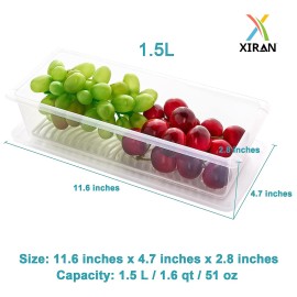 6 Fridge Storage Boxes Fridge Organizer with Removable Drain Plate and Lid Stackable Fridge Storage Containers Plastic Freezer Storage Containers for Fish, Meat, Vegetables, Fruits(1500ML)