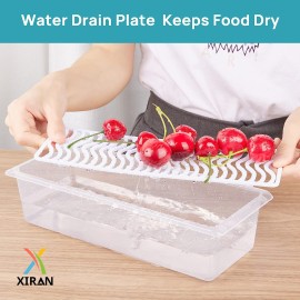 6 Fridge Storage Boxes Fridge Organizer with Removable Drain Plate and Lid Stackable Fridge Storage Containers Plastic Freezer Storage Containers for Fish, Meat, Vegetables, Fruits(1500ML)