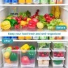 6 Fridge Storage Boxes Fridge Organizer with Removable Drain Plate and Lid Stackable Fridge Storage Containers Plastic Freezer Storage Containers for Fish, Meat, Vegetables, Fruits(1500ML)