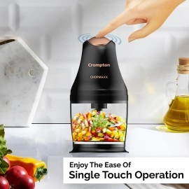 Crompton ChopMaxx Electric Vegetable Chopper | 300 Watts Motors | Twin S-Shaped Ninja food grade blades | 800 ml see through food grade bowl | Whisking attachment | Easy to clean & Store