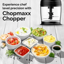 Crompton ChopMaxx Electric Vegetable Chopper | 300 Watts Motors | Twin S-Shaped Ninja food grade blades | 800 ml see through food grade bowl | Whisking attachment | Easy to clean & Store