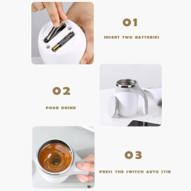 Stirring Coffee Mug Magnetic Stirring Coffee Cup Stainless Steel Mug for Milk Travel Mixing Cup Self Stirring Coffee Mug, Suitable for Coffee / Milk / Hot Chocolate, Battery Operated ( Battery Not Included)