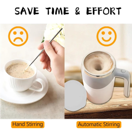 Stirring Coffee Mug Magnetic Stirring Coffee Cup Stainless Steel Mug for Milk Travel Mixing Cup Self Stirring Coffee Mug, Suitable for Coffee / Milk / Hot Chocolate, Battery Operated ( Battery Not Included)